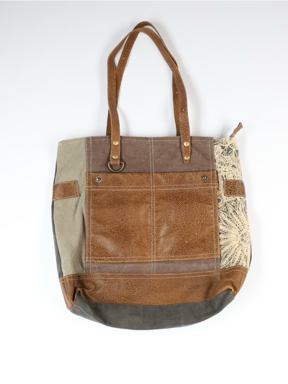 Myra Bag Upcycled Floral Side and Leather Tote